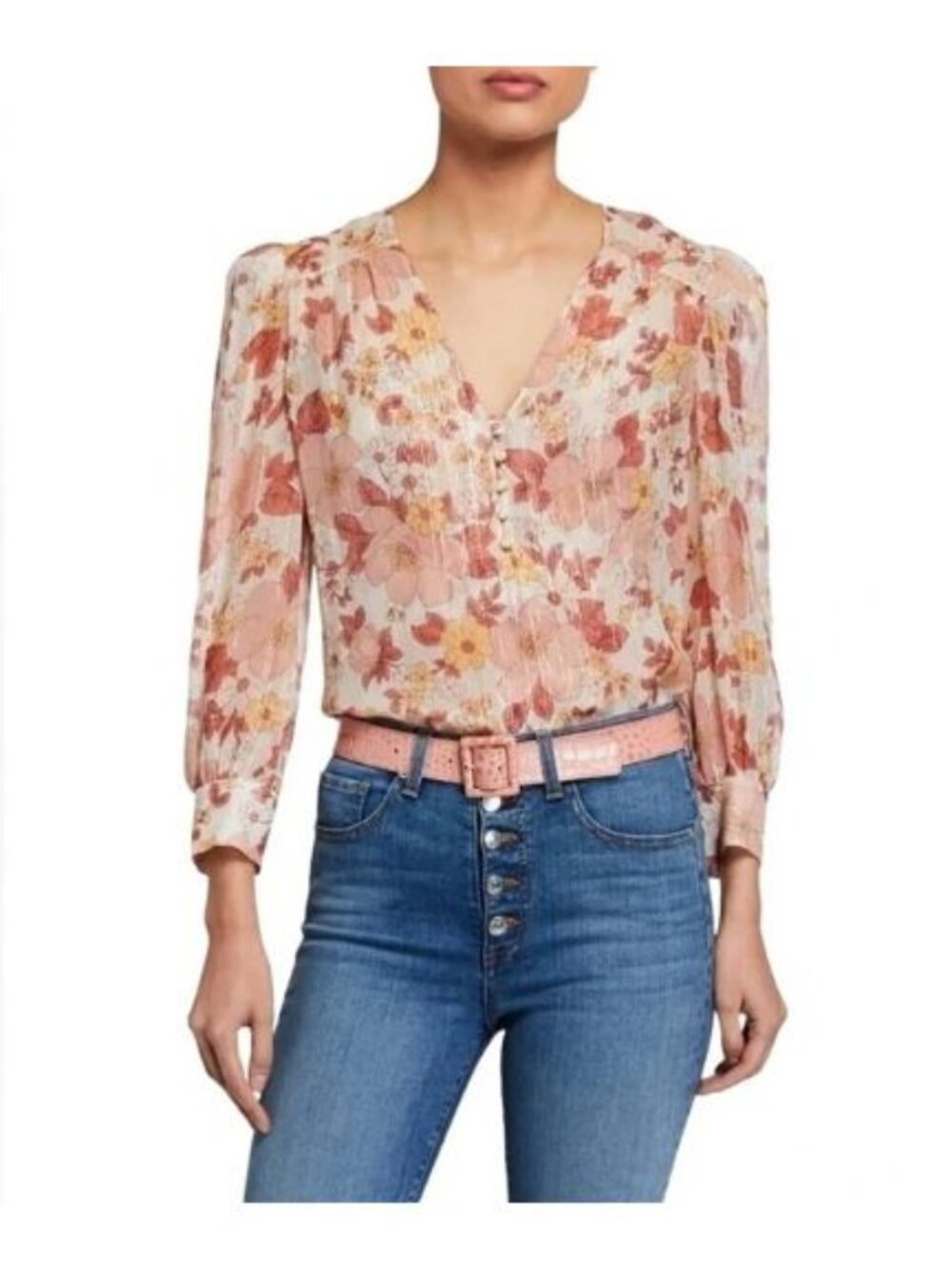 Veronica Beard Milan Floral Sheer Silk Blouse